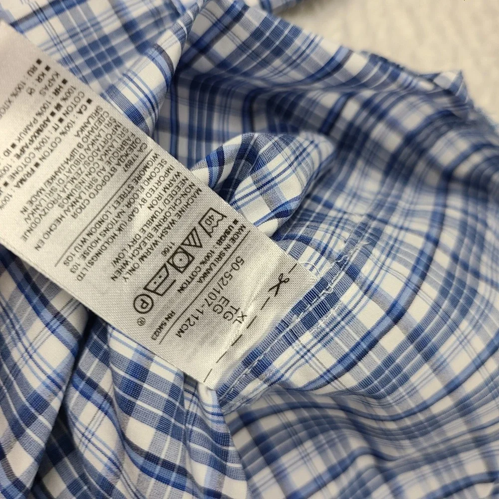Banana Republic Shirt Men XL Blue Plaid Grant Fit 120s Supima Cotton Button Up *